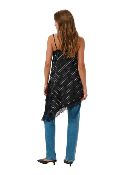 POLKA DOT TANK TOP WITH ASYMMETRICAL LACE HEMLINE Shirts & Tops Kaffe 