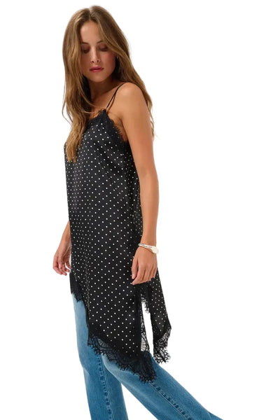 POLKA DOT TANK TOP WITH ASYMMETRICAL LACE HEMLINE Shirts & Tops Kaffe 