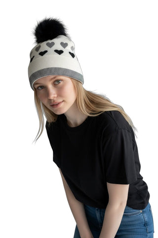 POM POM BLACK/GREY HEART TOQUE Prenelove 