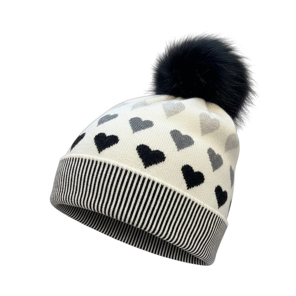 POM POM BLACK/GREY HEART TOQUE Prenelove 