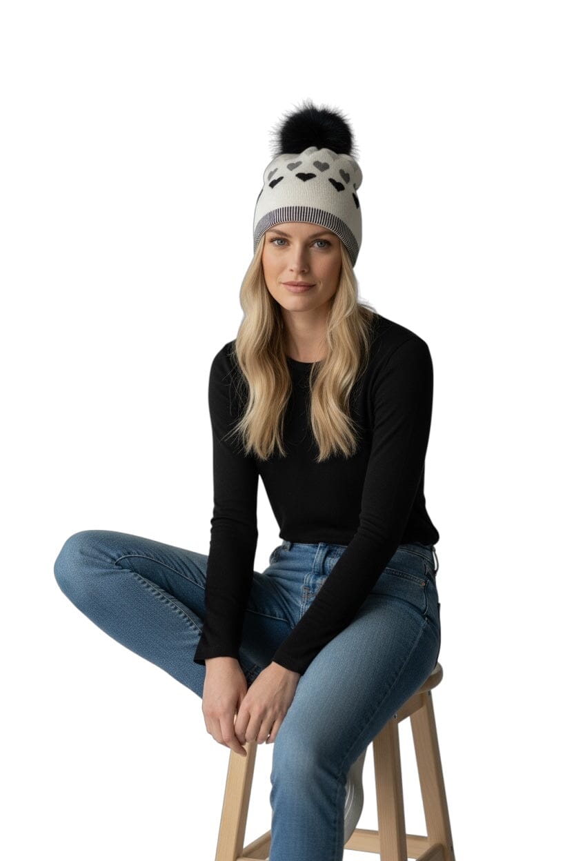 POM POM BLACK/GREY HEART TOQUE Prenelove Black/Grey 