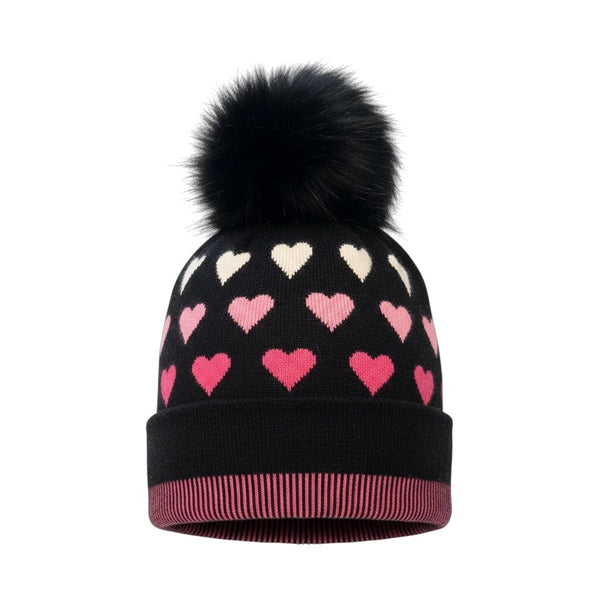 POM POM BLACK/PINK HEART TOQUE Prenelove 