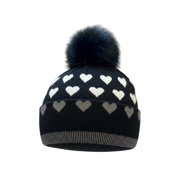 POM POM WHITE/BLACK HEART TOQUE Prenelove 