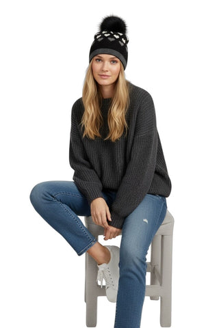 POM POM WHITE/BLACK HEART TOQUE Prenelove 