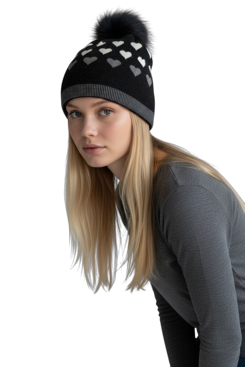 POM POM WHITE/BLACK HEART TOQUE Prenelove White/Black 
