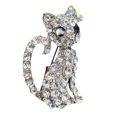 PRETTY SILVER CAT BROOCH Brooch FashionWear Collection 