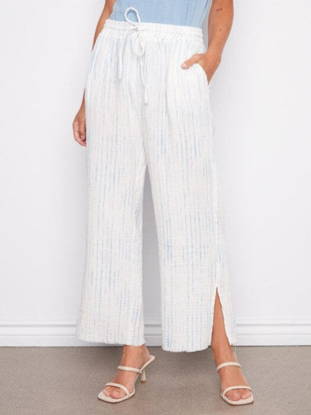 PRINTED BUBBLE COTTON DRAWSTRING CROPPED PANT WITH POCKETS Pants Charlie B S White/Blue 