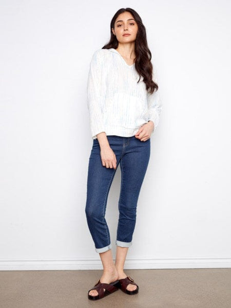 PRINTED BUBBLE COTTON HOODIE WITH KANGAROO POCKET Top Charlie B 
