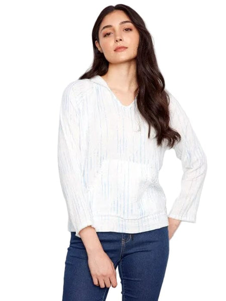 PRINTED BUBBLE COTTON HOODIE WITH KANGAROO POCKET Top Charlie B S White/Blue 