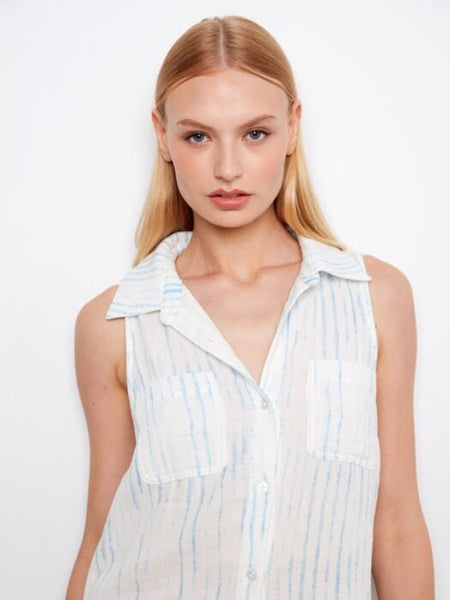 PRINTED BUBBLE COTTON SLEEVELESS SHIRT DRESS Dress Charlie B 