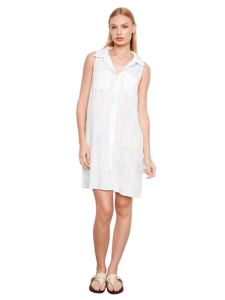 PRINTED BUBBLE COTTON SLEEVELESS SHIRT DRESS Dress Charlie B S White/Blue 