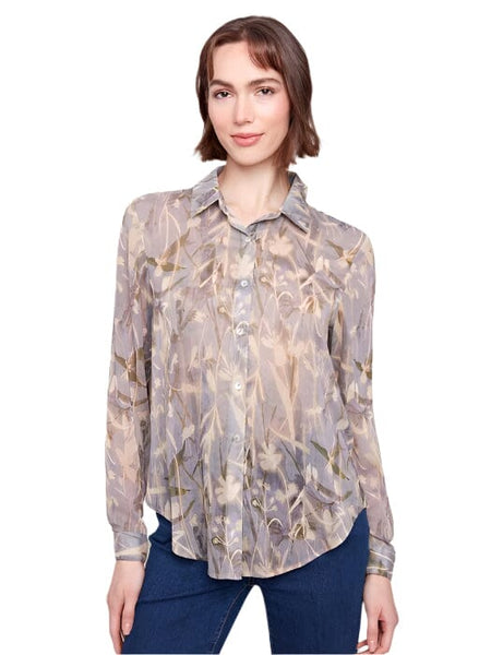 PRINTED CHIFFON BUTTON DOWN SHIRT Shirt Charlie B 