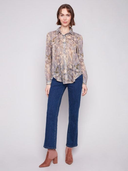 PRINTED CHIFFON BUTTON DOWN SHIRT Shirt Charlie B 