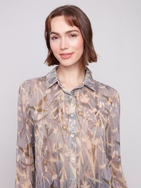 PRINTED CHIFFON BUTTON DOWN SHIRT Shirt Charlie B 