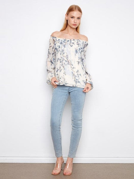 PRINTED EYELET BALLOON RAGLAN SLEEVE TOP Shirts & Tops Charlie B 