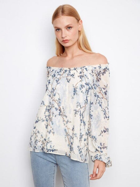 PRINTED EYELET BALLOON RAGLAN SLEEVE TOP Shirts & Tops Charlie B 