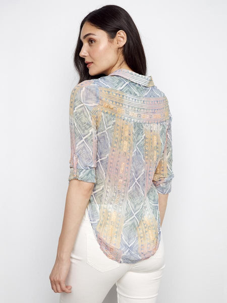 PRINTED FOIL PRINTED CRINKLED BUTTON DOWN SHIRT Shirts & Tops Charlie B 