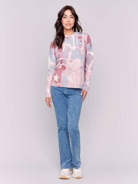 PRINTED PUNCH DESIGN ROSE MIX HOODED SWEATER sweatshirt Charlie B. 