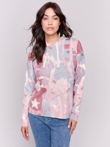 PRINTED PUNCH DESIGN ROSE MIX HOODED SWEATER sweatshirt Charlie B. XS Rose 