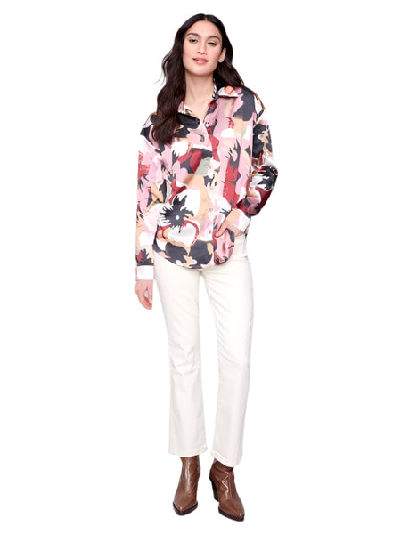 PRINTED SATIN BUTTON DOWN SHIRT Shirt Charlie B. 