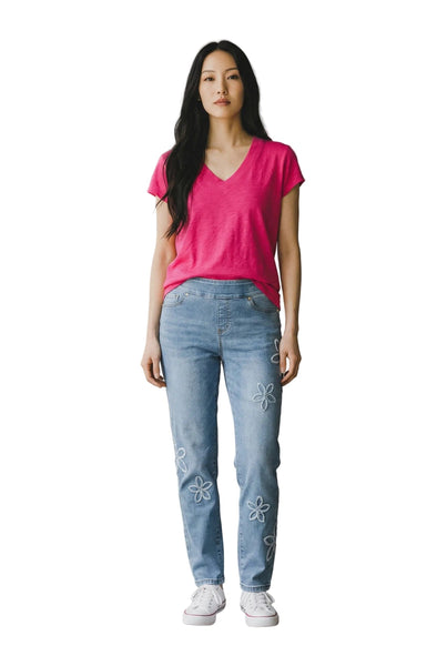 PULL ON ANKLE SKINNY JEAN WITH FLOWER APPLIQUE Jeans GG Jeans 4 Blue 