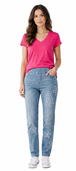PULL ON ANKLE SKINNY JEAN WITH FLOWER APPLIQUE Jeans GG Jeans 
