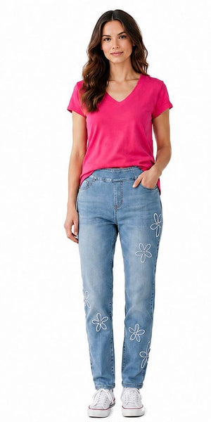 PULL ON ANKLE SKINNY JEAN WITH FLOWER APPLIQUE Jeans GG Jeans 