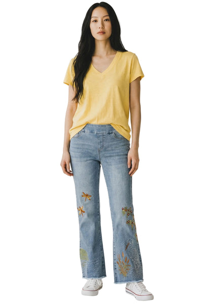 PULL ON CROP FLARE EMBROIDERED JEAN Jeans GG Jeans 4 Blue 