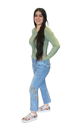 PULL ON CROP FLARE EMBROIDERED JEAN Jeans GG Jeans 