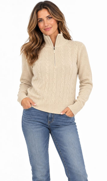 PULLOVER HALF ZIPPER CABLE KNIT SWEATER SWEATER GG 