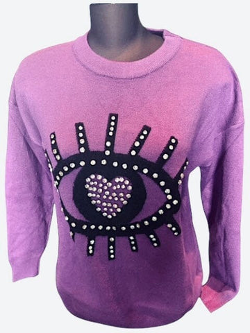 PURPLE EYE LASH BLING SWEATER Sweater Karma OS Purple 