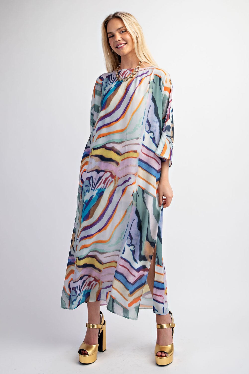 RAINBOW STRIPED SIDE SLIT MAXI DRESS Dress FashionWear Collection S Rainbow Stripes 