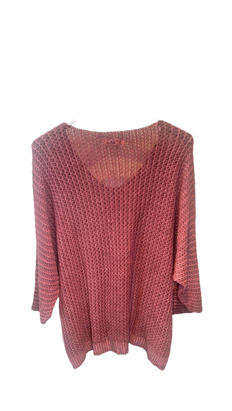 RASBERRY ROSE METALLIC LOVE LOOSE OPEN KNIT SWEATER Sweater Karma 