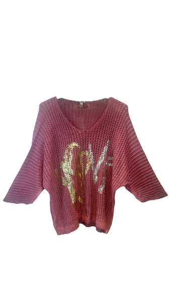 RASBERRY ROSE METALLIC LOVE LOOSE OPEN KNIT SWEATER Sweater Karma 