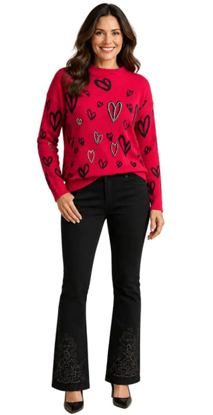 RED EMBELLISHED HEART MOCK NECK SWEATER SWEATER GG 