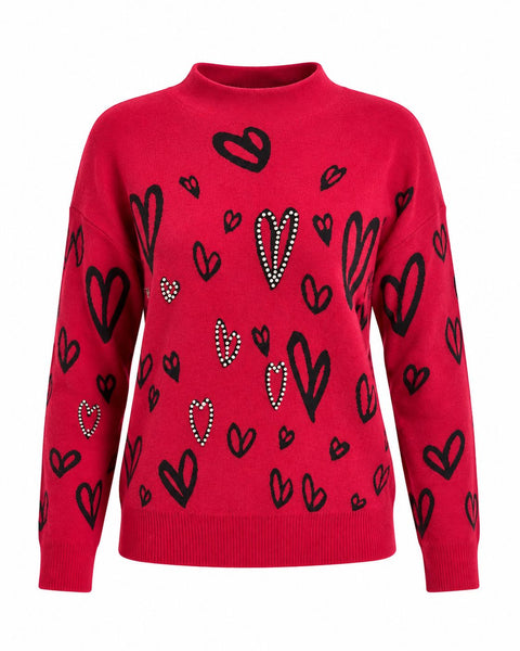 RED EMBELLISHED HEART MOCK NECK SWEATER SWEATER GG XS Red 
