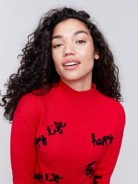 RED HAPPY LIFE CREW NECK SWEATER Sweater Charlie B. 