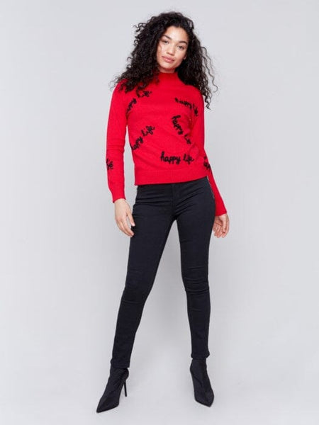 RED HAPPY LIFE CREW NECK SWEATER Sweater Charlie B. 