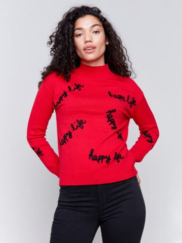 RED HAPPY LIFE CREW NECK SWEATER Sweater Charlie B. S Red 