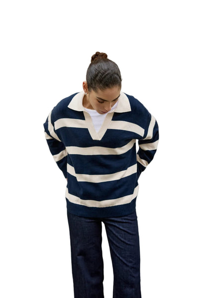 RELAXED FIT STRIPED COLLAR SWEATER Top SOYACONCEPT 
