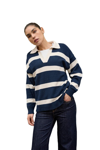 RELAXED FIT STRIPED COLLAR SWEATER Top SOYACONCEPT 