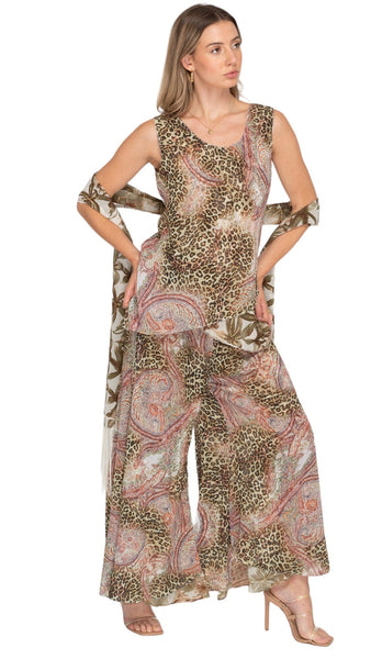 REVERSIBLE 2 IN 1 NEUTRAL LEOPARD PANT SET WITH SCARF Pant Miss Nikky 