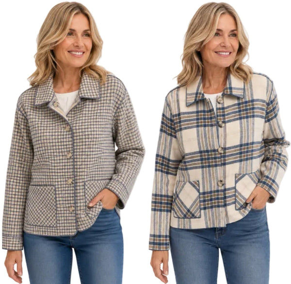 REVERSIBLE 2 WAY PLAID BUTTON DETAIL JACKET Jacket Charlie B 