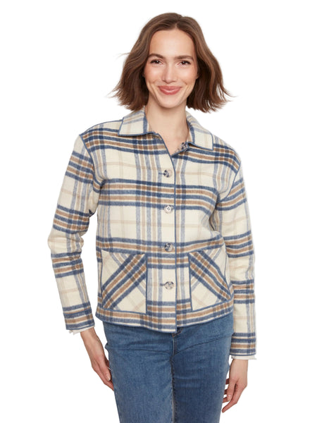 REVERSIBLE 2 WAY PLAID BUTTON DETAIL JACKET Jacket Charlie B S Ecru Mix 