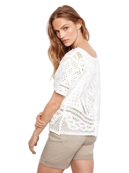 REVERSIBLE SHORT SLEEVE CROCHET SWEATER WITH BUTTONS Shirts & Tops Charlie B 