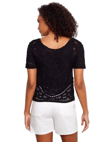 REVERSIBLE SHORT SLEEVE CROCHET SWEATER WITH BUTTONS Shirts & Tops Charlie B 