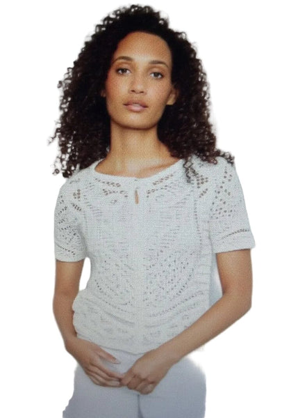REVERSIBLE SHORT SLEEVE CROCHET SWEATER WITH BUTTONS Shirts & Tops Charlie B 