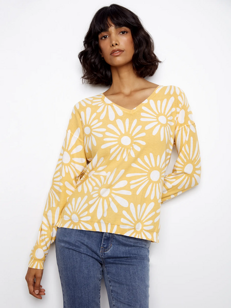 REVERSIBLE YELLOW LONG SLEEVE V-NECK TOP Shirts & Tops Charlie B 