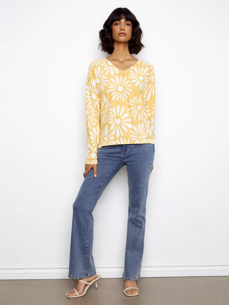 REVERSIBLE YELLOW LONG SLEEVE V-NECK TOP Shirts & Tops Charlie B 