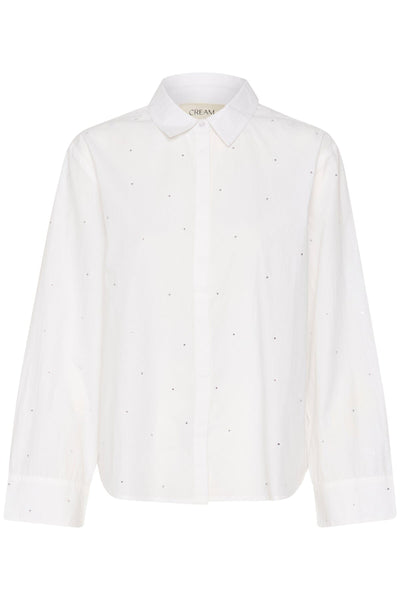 RHINESTONE BLINGY WHITE BUTTON DOWN SHIRT Shirts & Tops CREAM 